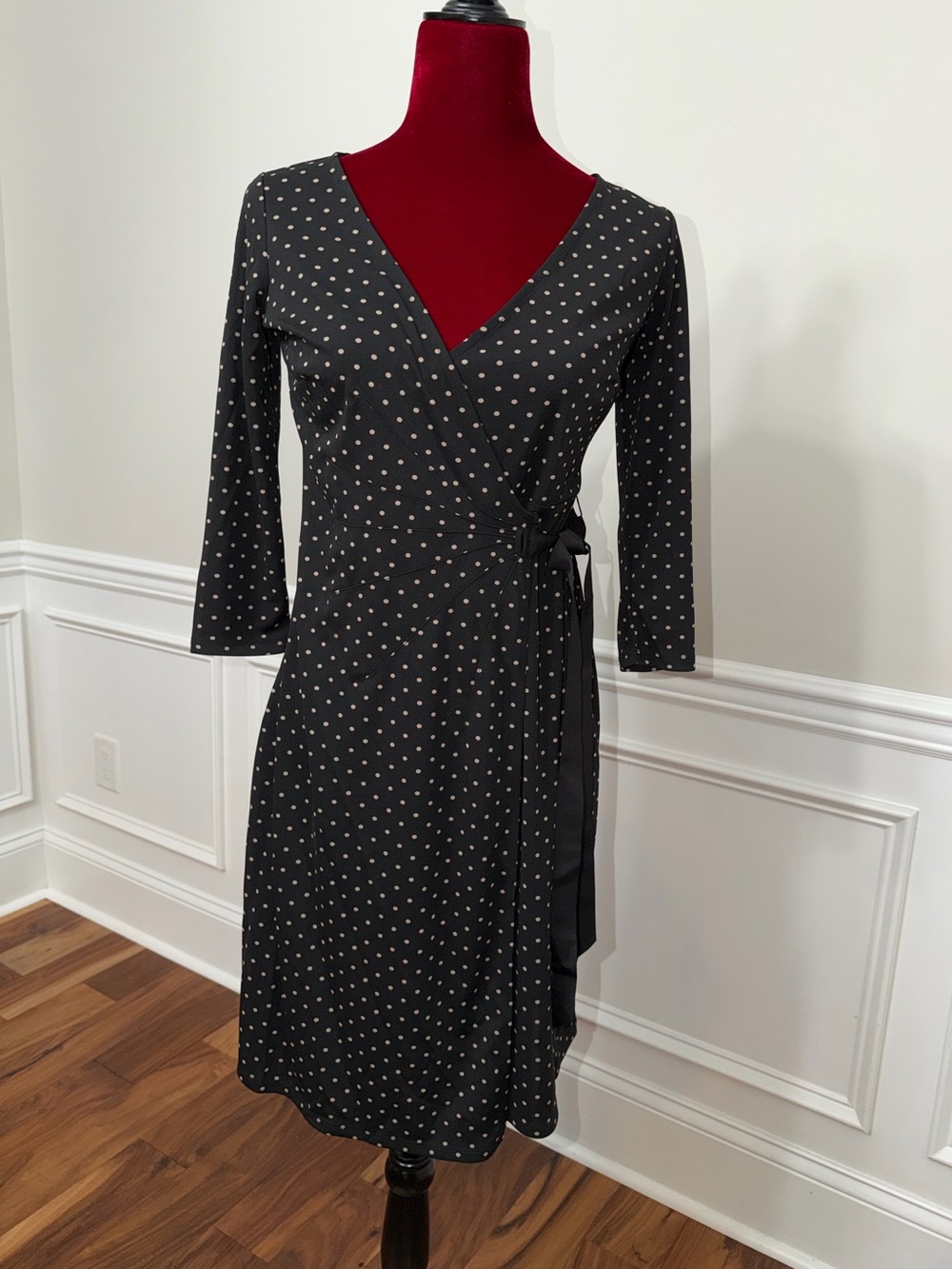 LOFT Black Wrap Dress with White Polka Dots